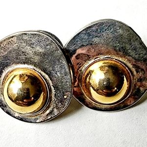 Modernist Silver circular hammered disks gold bulbular decor, bohemian